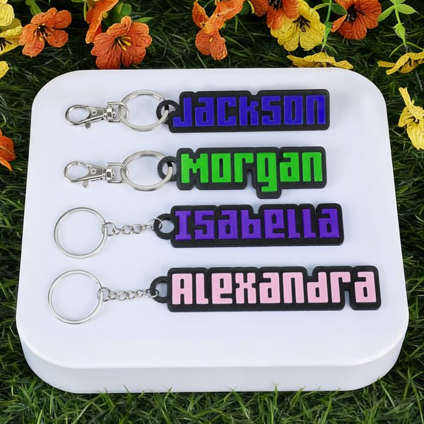 Llavero personalizado con el nombre de la mochila impreso en 3D con arte pixelado multicolor Regalo de cumpleaños de vuelta al cole para niños