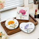 Personalized Birth Flower Butterfly Compact PU Leather Heart Round Square Makeup Mirror with Name Birthday Wedding Party Gift for Women