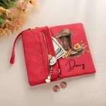Personalized Birth Flower Cowboy Boots PU Leather Wristlet Tri-Fold Wallet with Name Birthday Anniversary Gift for Women