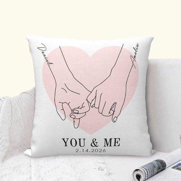 Coussin personnalisé You & Me Holding Hands Line Art Cushion Throw Pillow Cover Valentine's Day Anniversary Gift for Couple