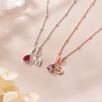 Personalised Birthstone 3D Bubble Initial Necklace Dainty Jewellery Birthday Valentine's Day Anniversary Gift for Women