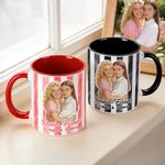Personalisierte Aquarell gestreiftes Foto Design 11 oz 15 oz Keramik Kaffeebecher mit Text täglichen Gebrauch Geburtstag Geschenk für Besties Schwestern
