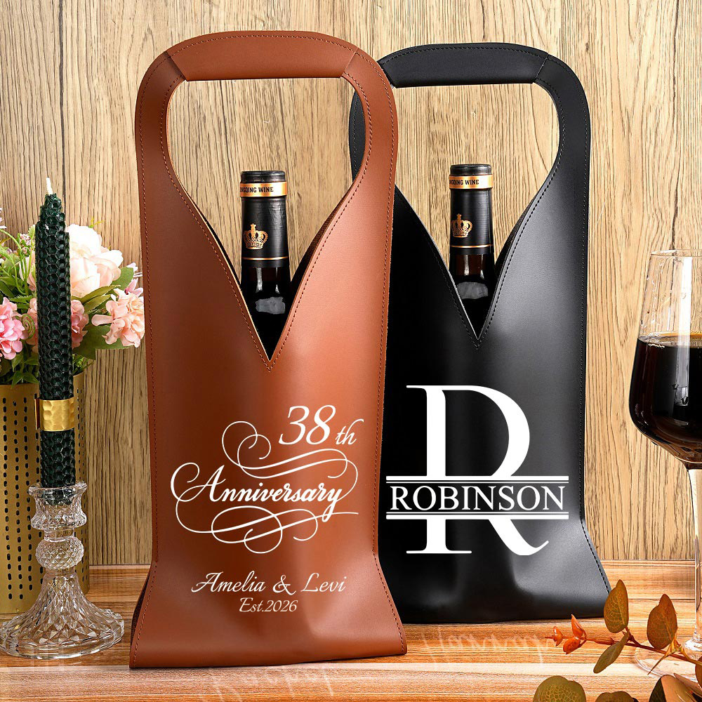 Sac à vin en cuir PU avec poignée protectrice pour le vin Accessoires pour le vin Cadeau d'anniversaire de mariage pour les amateurs de vin