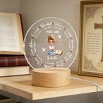 Personalized Cartoon Prayer Character Cross Bible LED Night Light with Name Text and Wooden Base Baptism Confirmation Gift for Christian Woman