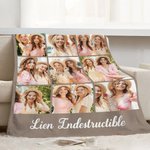 Couverture douce personnalisée avec collage de 6 à 9 photos et texte - Cadeau anniversaire rencontre pour ami famille couple