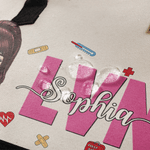 Personalized Cartoon Doctor Nurse Character Large Canvas Tote Bag with Name Birthday Nurse Graduation Appreciation Gift for Nurse Doctor