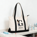 Personalized Cartoon Healthcare Worker Durable Boat Tote Bag with Name and Initial Travel Daily Use Nurses' Day Gift for Doctors Nurses