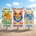 Gepersonaliseerde Multicolor Abstract Floral Animal Oversized Quick Dry Strandlaken met Naam Strandfeest Verjaardagscadeau voor Familie Vrienden