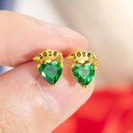 Henkilökohtainen Valmistuminen Cap Sydän Birthstone Stud korvakorut kaiverrettu vuosi ja korvakorut näyttö kortti Valmistuminen syntymäpäivälahja naisille