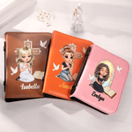 Personalized Cartoon Prayer Character Cross PU Leather Bible Book Cover with Zipper and Carry Handle Baptism Religious Day Gift for Christians Women
