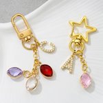 Personalized Birthstone Heart Star Keychain with Glitter Initial Wedding Party Birthday Gift for Friend Family