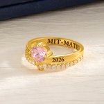 Zircon personalizado anillo de piedra de nacimiento con el nombre grabado Año y Texto Dainty Joyería Cumpleaños Graduación Regalo para Mujeres Graduados