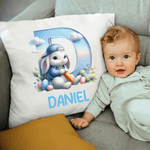 Personalized Cute Bunny Cloud Throw Pillow Cover with Name and Initial Home Decor Easter Party Gift for Kids