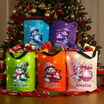 Personalized Cute Cartoon Snowman LED Light Bucket Bag with Name and Year Holiday Storage Decor Christmas Gift for Kids