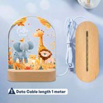 Veilleuse LED en acrylique personnalisée avec nom, date et socle en bois Décoration de la chambre d'enfant Cadeau d'anniversaire pour les enfants