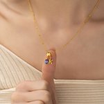 Personalised Birthstone 3D Bubble Initial Necklace Dainty Jewellery Birthday Valentine's Day Anniversary Gift for Women