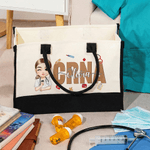Personalized Cartoon Doctor Nurse Character Large Canvas Tote Bag with Name Birthday Nurse Graduation Appreciation Gift for Nurse Doctor