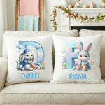 Personalized Cute Bunny Cloud Throw Pillow Cover with Name and Initial Home Decor Easter Party Gift for Kids
