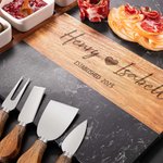 Personalized Minimalist Engraved Name and Date Acacia Marble 11 Pcs Cutting Board Coaster Set with Bowl and Spoon Housewarming Gift for Family