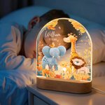 Veilleuse LED en acrylique personnalisée avec nom, date et socle en bois Décoration de la chambre d'enfant Cadeau d'anniversaire pour les enfants