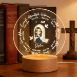 Personalized Cartoon Prayer Character Cross Bible LED Night Light with Name Text and Wooden Base Baptism Confirmation Gift for Christian Woman