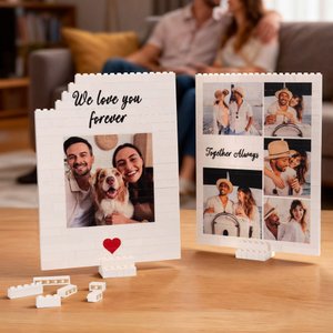 Personalised 1-5 Photos Stand Building Brick Puzzles with Text Room Decor Birthday Anniversary Gift for Couple Friend Family