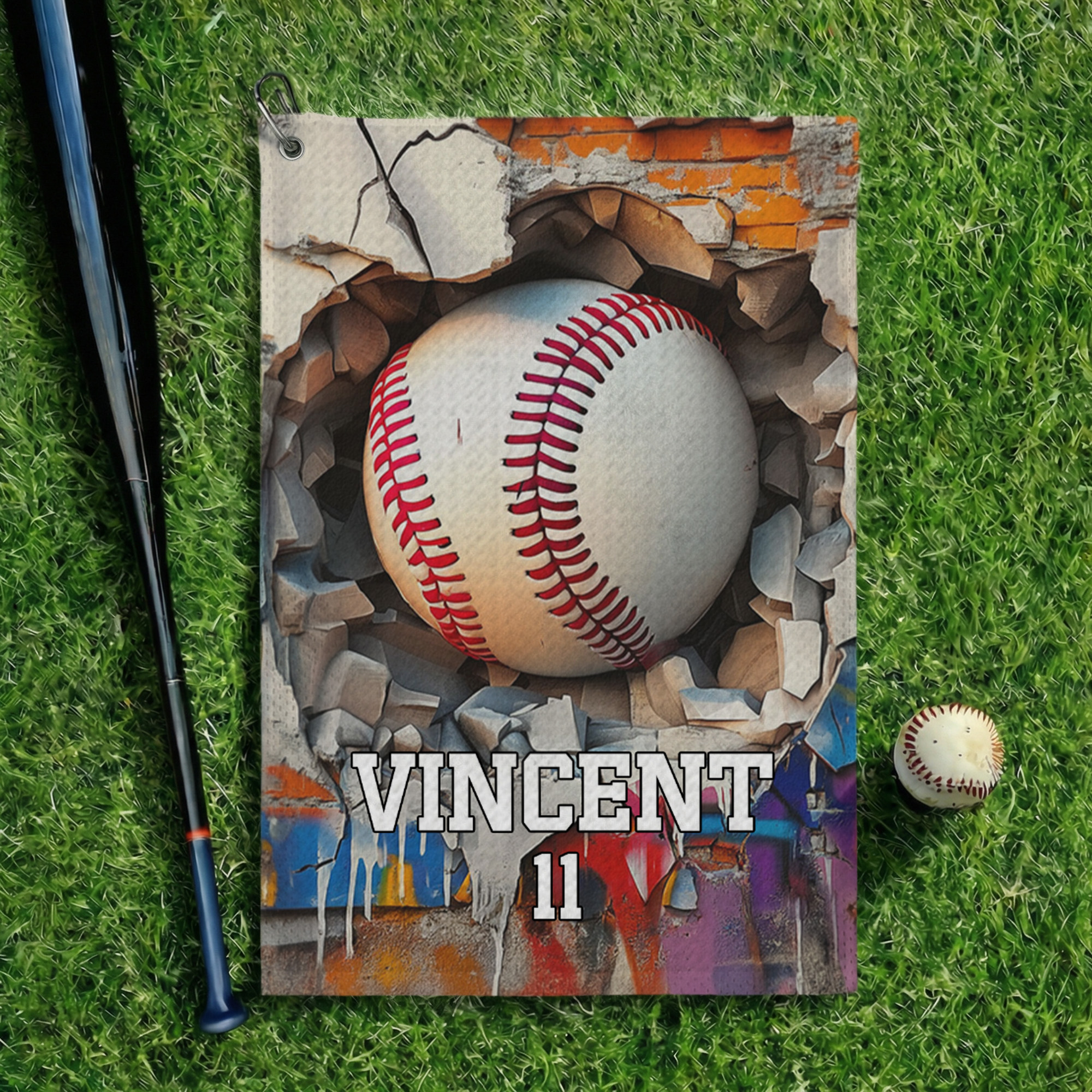 Serviette de bain gaufrée personnalisée avec nom, numéro et pince suspendue Accessoires de sport Cadeau d'anniversaire pour les amateurs de sport