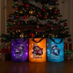 Personalized Cute Cartoon Snowman LED Light Bucket Bag with Name and Year Holiday Storage Decor Christmas Gift for Kids