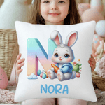 Personalized Cute Bunny Cloud Throw Pillow Cover with Name and Initial Home Decor Easter Party Gift for Kids