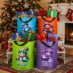 Personalized Cute Cartoon Snowman LED Light Bucket Bag with Name and Year Holiday Storage Decor Christmas Gift for Kids