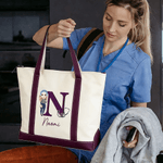 Personalized Cartoon Healthcare Worker Durable Boat Tote Bag with Name and Initial Travel Daily Use Nurses' Day Gift for Doctors Nurses