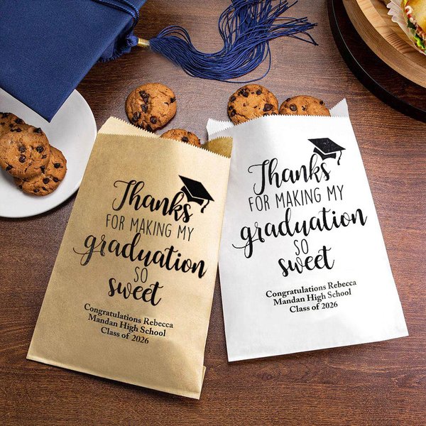 Personalized Sweet Smart Cookie Food-Grade Paper Treat Bags with Name Set of 20 Graduation Party Favors Gift for Class of 2026 Graduates