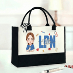 Personalized Cartoon Doctor Nurse Character Large Canvas Tote Bag with Name Birthday Nurse Graduation Appreciation Gift for Nurse Doctor