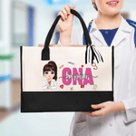 Personalized Cartoon Doctor Nurse Character Large Canvas Tote Bag with Name Birthday Nurse Graduation Appreciation Gift for Nurse Doctor