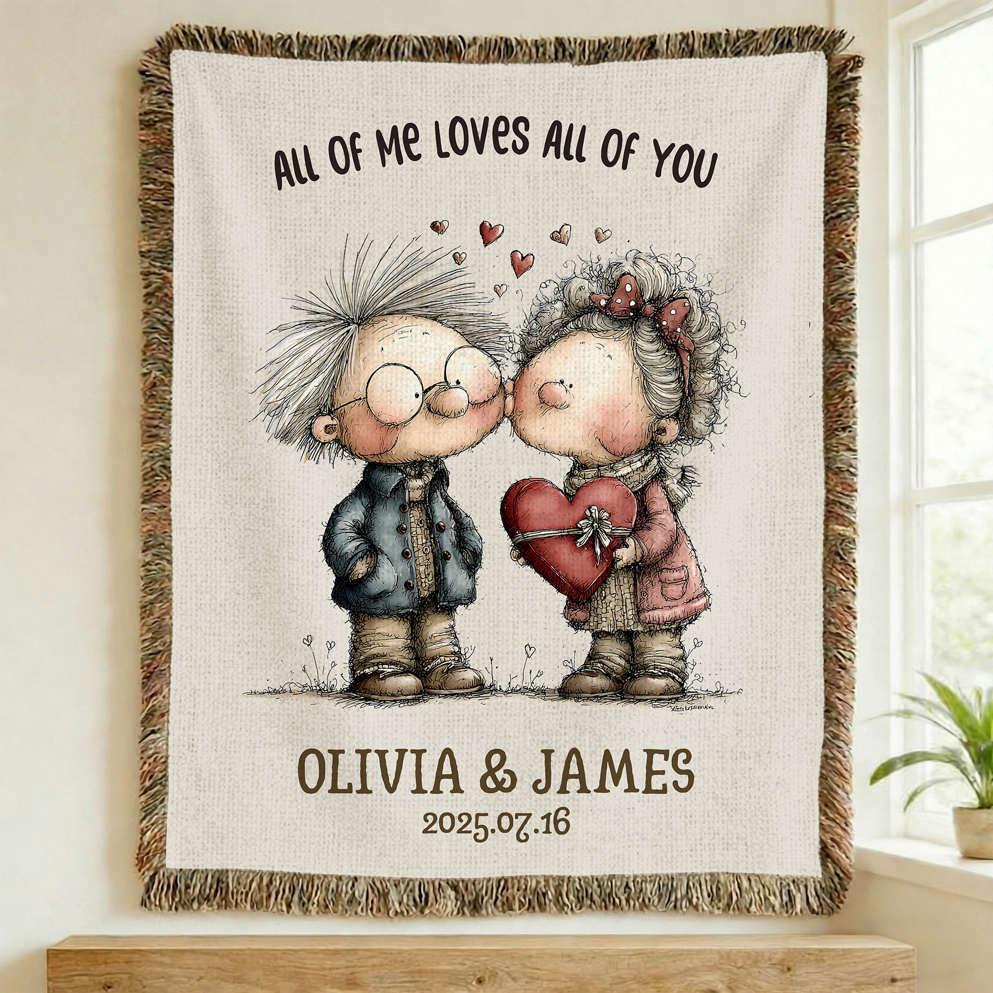 Couverture personnalisée avec nom et date pour un couple âgé Anniversaire de mariage Cadeau de Saint-Valentin pour un couple