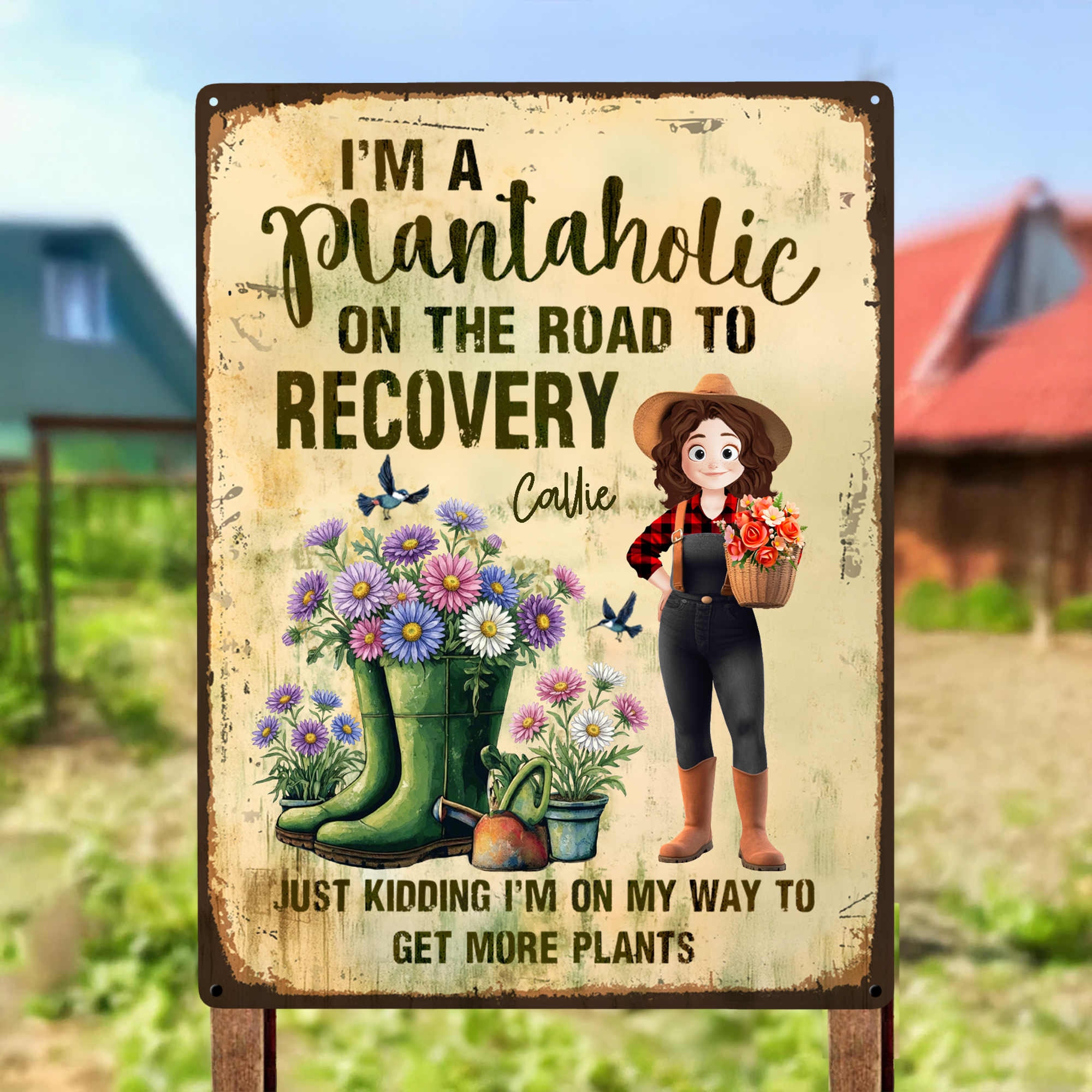 Fleur de naissance personnalisée Personnage en fer blanc Peinture suspendue avec nom Décoration de jardin Cadeau d'anniversaire pour les amoureux du jardinage