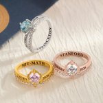 Zircon personalizado anillo de piedra de nacimiento con el nombre grabado Año y Texto Dainty Joyería Cumpleaños Graduación Regalo para Mujeres Graduados