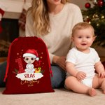 Personalised 1st Christmas Cartoon Character Drawstring Gift Bag with Name Christmas Eve Party Favors for Baby Girls Boys Kids Family