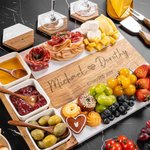 Personalized Minimalist Engraved Name and Date Acacia Marble 11 Pcs Cutting Board Coaster Set with Bowl and Spoon Housewarming Gift for Family