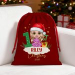Personalised 1st Christmas Cartoon Character Drawstring Gift Bag with Name Christmas Eve Party Favors for Baby Girls Boys Kids Family