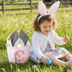 Personalised Simulated 3D Printing Effect Bunny Rabbit Ears Striped Easter Basket with Initial and Name Easter Party Favor Eggs Hunting Gift for Kids