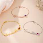 Bracciale personalizzato con pietre di nascita a forma di cuore e nome Gioielli raffinati San Valentino Festa della mamma Regalo di compleanno per coppie di mamme