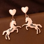 Personalised Small Horse Heart Minimalist Earrings with Name Dainty Jewellery Birthday Anniversary Gift for Horse Owners Lovers