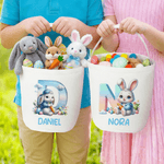 Personalized Cute Bunny Cloud Large Capacity Canvas Easter Basket with Name Eggs Hunting Party Easter Day Gift for Kids