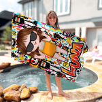 Personlig graffitistil tecknad karaktär mjuk snabbtorkande överdimensionerad strandhandduk med namn resa semester väsentlig födelsedagspresent för barn vuxna