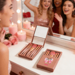 Personalized Heart Bow Rose 5 Pcs Makeup Brushes Box Set with Name and Mirror Birthday Valentine's Day Gift for Friends Girls