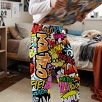 Personalized Graffiti-Art Design Kid Woman Man Pajama Pants with Colorful Name and Drawstring Daily Wear Birthday Gift for Kids Family