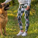 Personalized 1-4 Pet Photos Paw Print Checkerboard Stretch Leggings Yoga Pants with Names Daily Sports Accessories Birthday Gift for Pet Lovers Owners