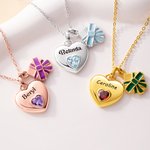 Personalized Love & Gift Box Double Pendant Necklace with Heart-Shaped Birthstone and Name Dainty Jewelry Valentine's Day Birthday Gift for Her