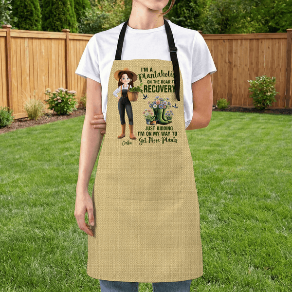 Personalized Birth Flower Garden Cartoon Character Adjustable Apron with Name and Pocket Garden Essential Birthday Gift for Gardening Lover
